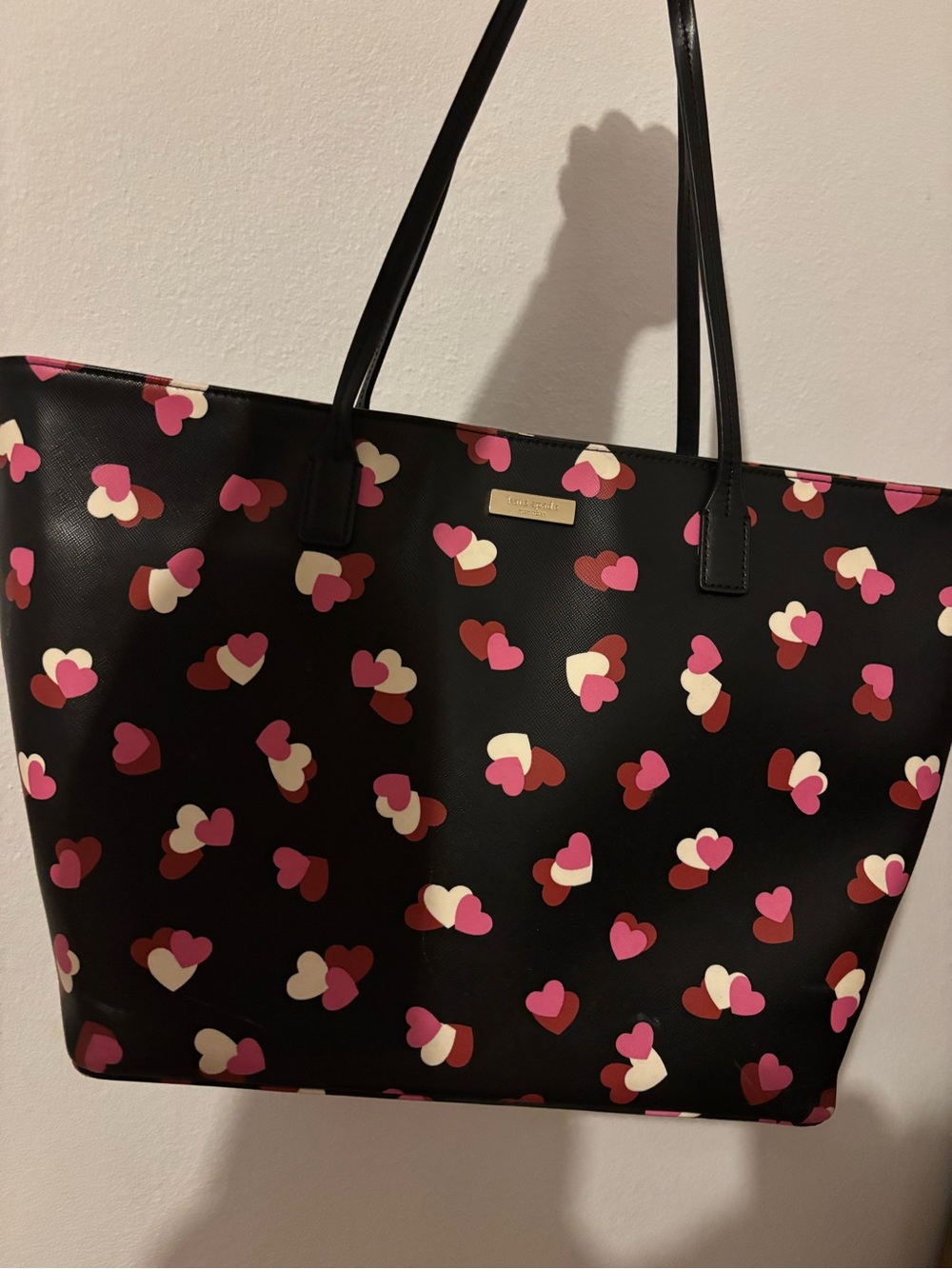 kate spade Black Heart-Print Tote with Pink, Red and Cream Hearts